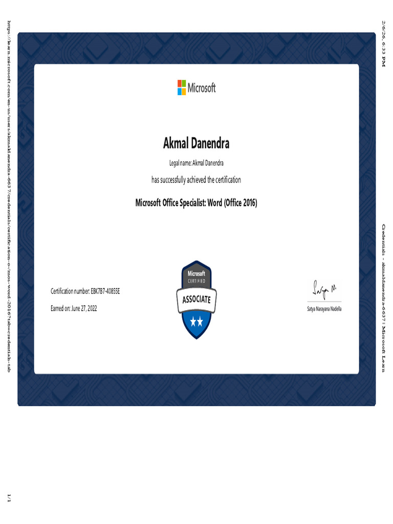 Credentials - Akmaldanendra-6637 _ Microsoft Learn | PDF