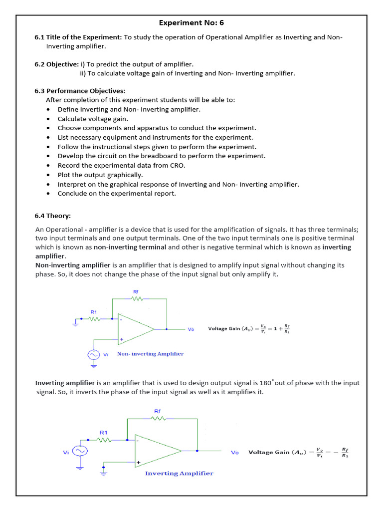 Inverting and Non-Inverting Amplifier | PDF | Amplifier | Operational ...