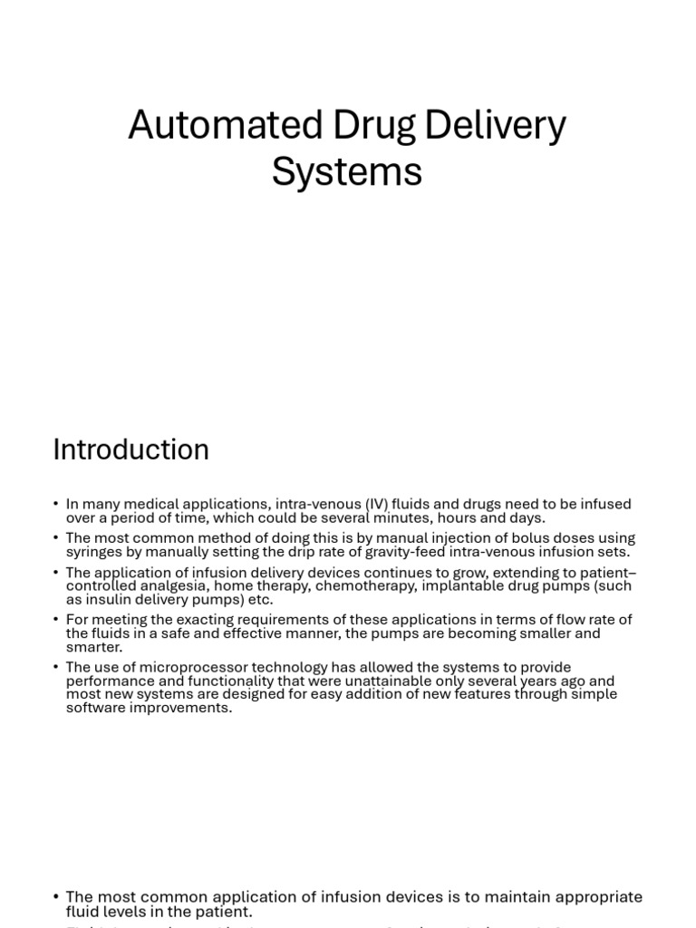 UNIT IV Automated Drug Delivery | PDF | Intravenous Therapy | Clinical ...