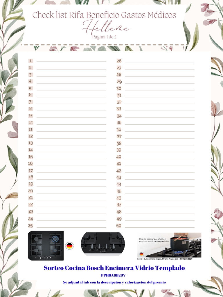 Check List Rifa Beneficio Pagina 1 de 2 | PDF
