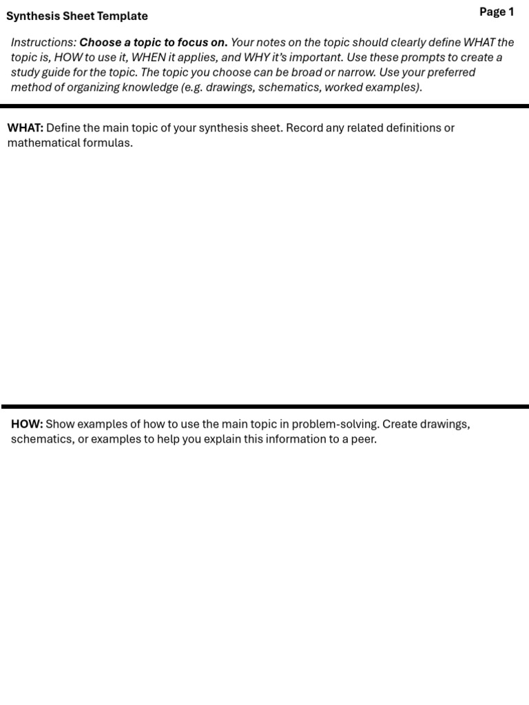 Synthesis Sheet_Fall 2025 | PDF
