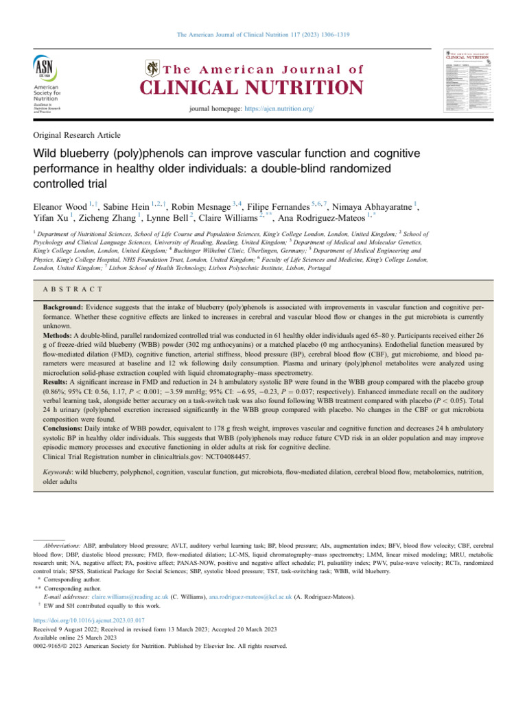 Wild Blueberry (Poly)Phenols Can Improve Vascular Function and ...