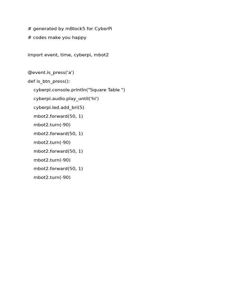 Square Table Python Program -Generated by MBlock5 for CyberPi | PDF