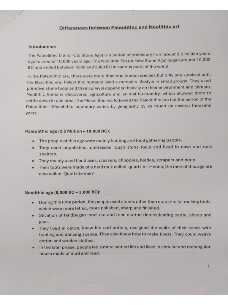 Differences Between Paleolithic and Neolithic Art . GD 33 | PDF