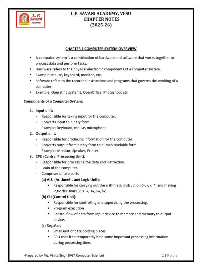 Grade 11 CH 1 Computer System Overview - Notes | PDF | Random Access ...