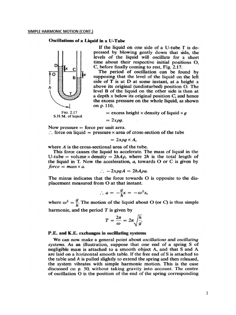 Simple Harmonic Motion (Cont.) | PDF