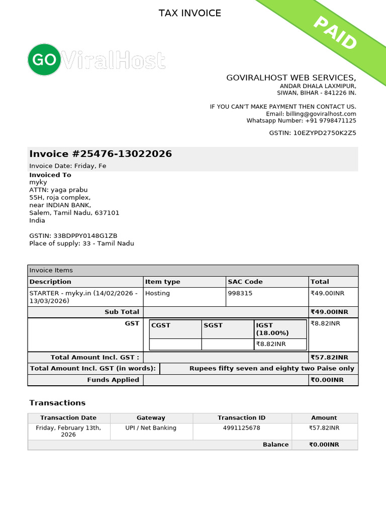 Invoice 25476 13022026 | PDF