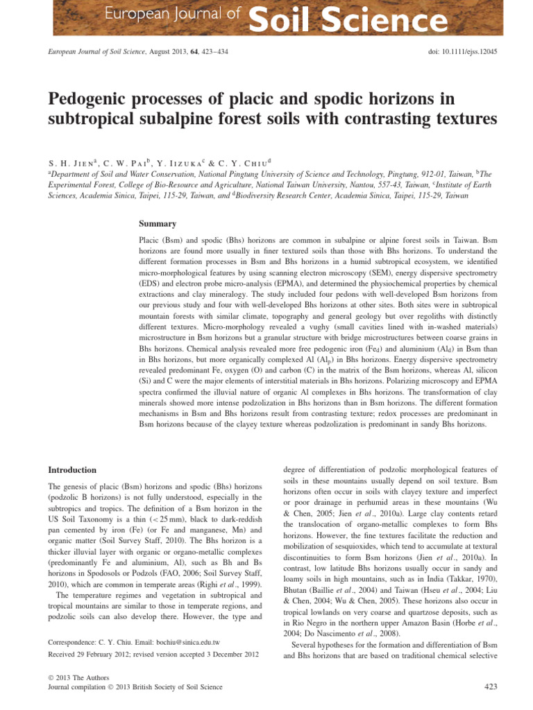 Pedogenic Processes of Placic and Spodic Horizons | PDF | Soil ...