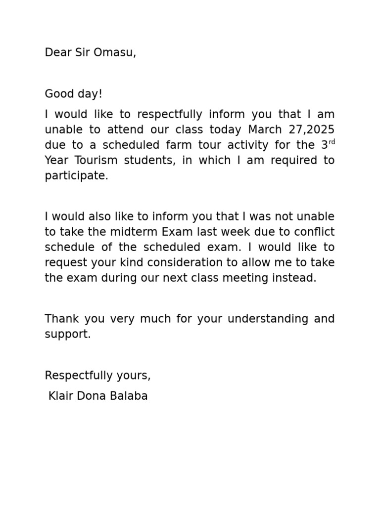 Excuse Letter | PDF