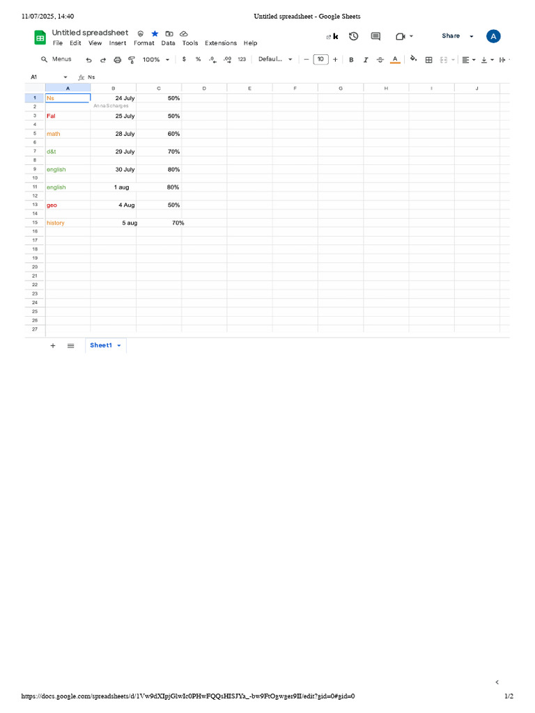Untitled Spreadsheet - Google Sheets | PDF