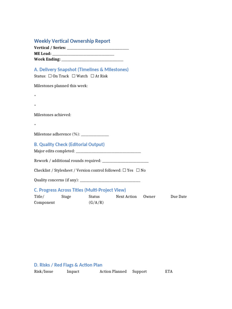 Weekly Vertical Ownership Report Template v2 | PDF