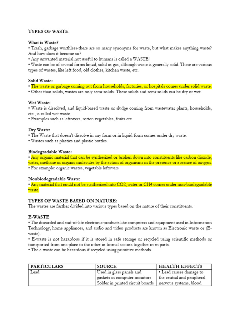 2024-10-26 - Types of Waste | PDF | Waste | Landfill