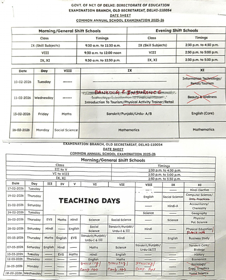 Updated - Datesheet Annual Exam 2025-26 | PDF