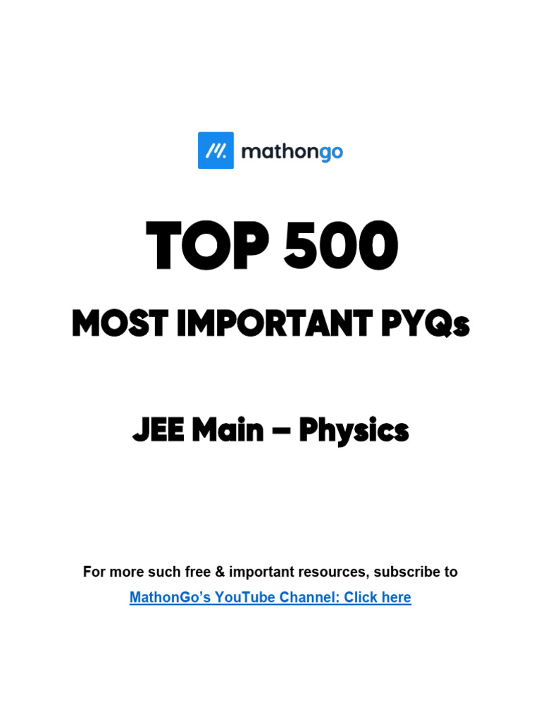 Top 500 PYQs of JEE Main - Physics - MathonGo | PDF | Magnetic Field ...