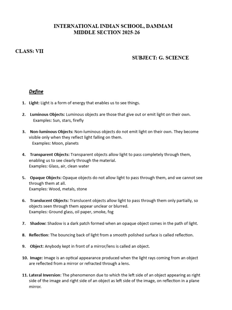Light Notes New | PDF | Light | Reflection (Physics)