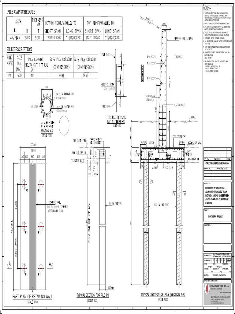 Retaining Wall Pile Foundation Detail (8m High) | PDF | Structural ...