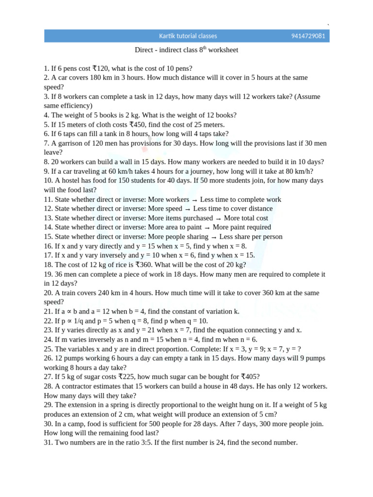 Direct Indirect Relation Worksheet | PDF