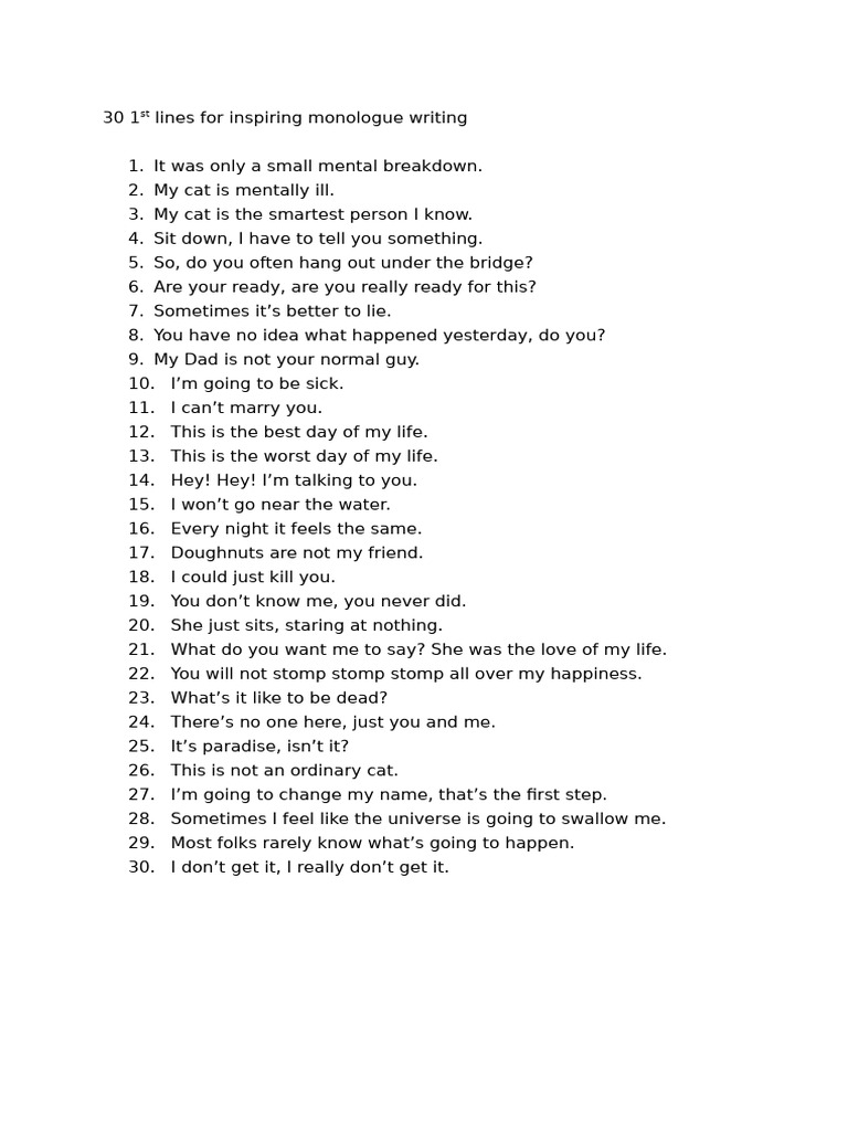 30 1st Lines for Inspiring Monologue Writing ...