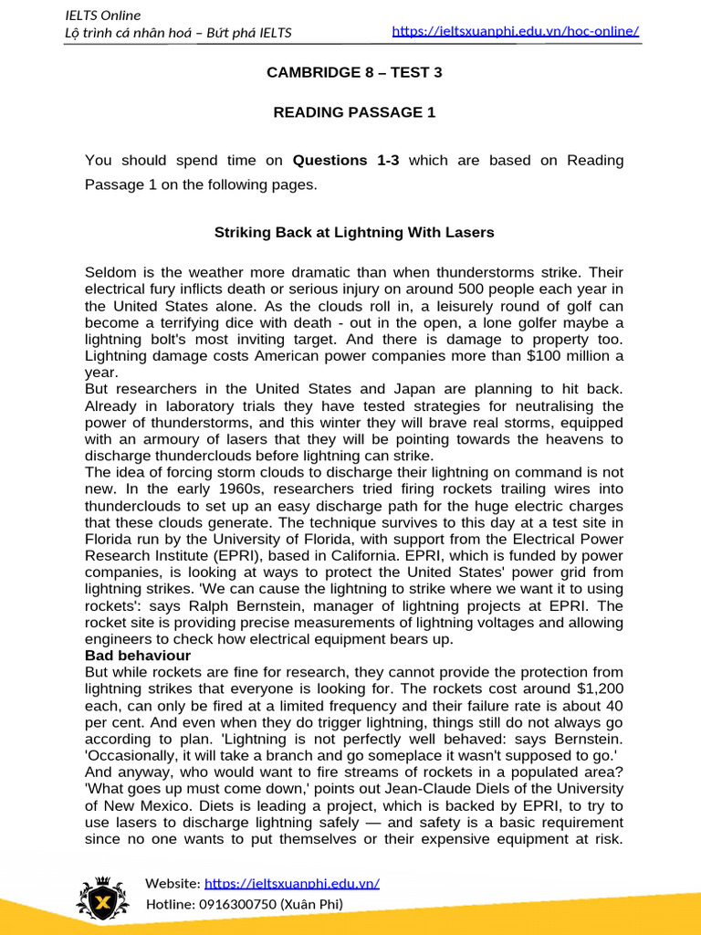 Unit 9. Cambridge 8 - Test 3 - Passage 1 | PDF | Lightning | Storms