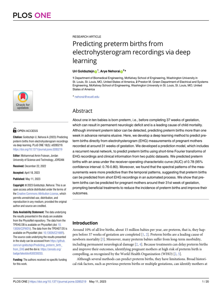 paper 1 | PDF | Cross Validation (Statistics) | Preterm Birth