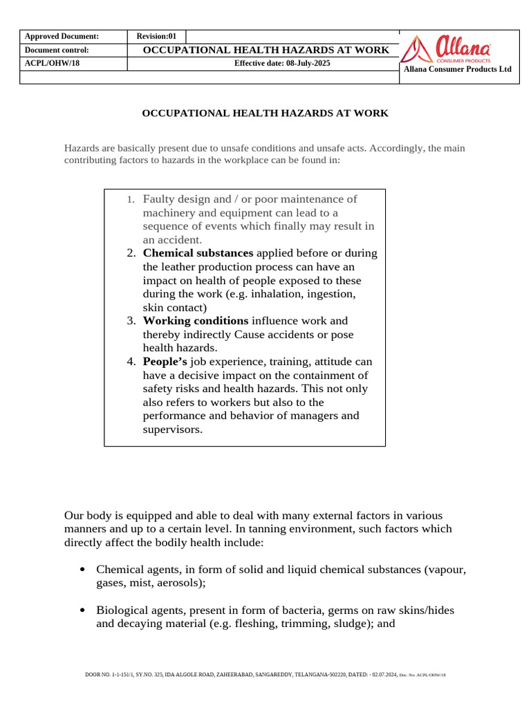 Occupational Health Hazard s at Work (1) | PDF | Occupational Safety ...