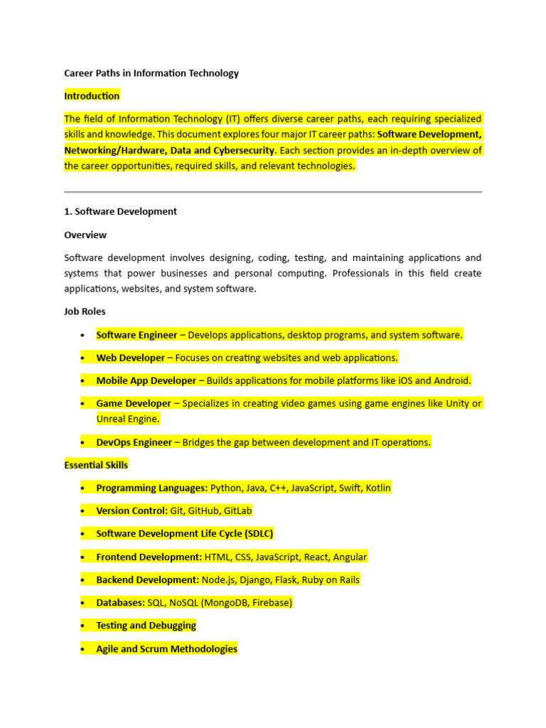Career Paths in Information Technology | PDF | Security | Computer Security