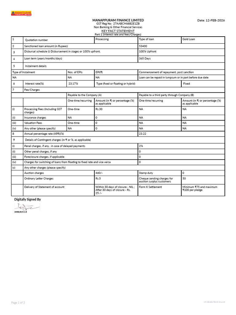 KFS_PDF_12022026125423 | PDF | Loans | Annual Percentage Rate