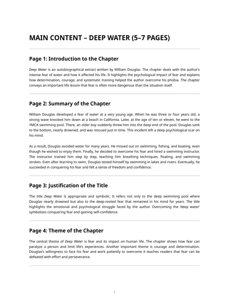 English Project File - Deep Water (Main Content) | PDF | Courage | Fear