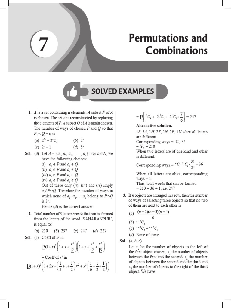 Permutation and Combination (Booklet) (Advance) | PDF | Mathematical ...