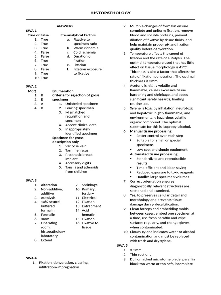 Histopath SWA | PDF | Fixation (Histology) | Histopathology
