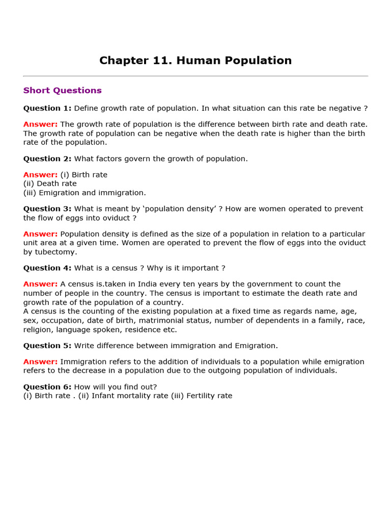 Chapter 11 Human Population | PDF | Birth Control | Family Planning