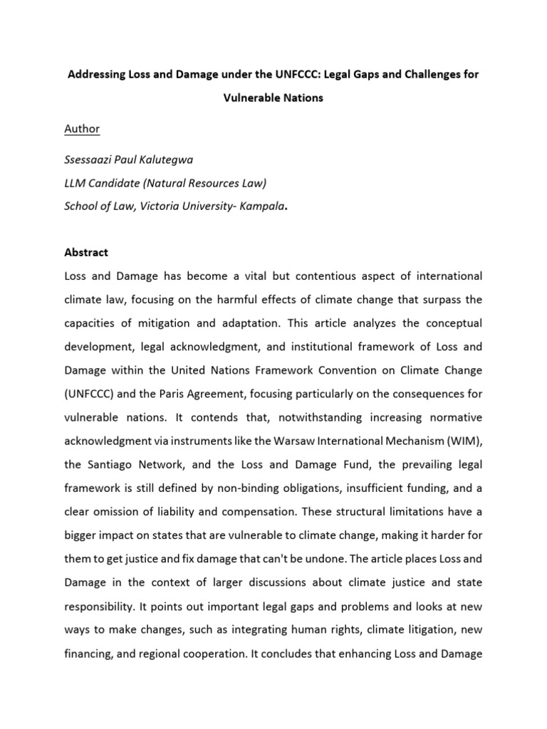 Addressing Loss and Damage Under The UNFCCC Article PDF | PDF | United ...