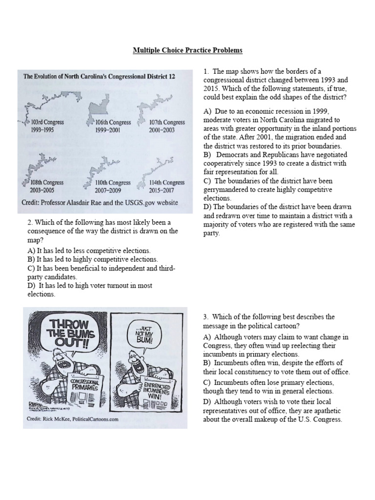 Multiple Choice Practice Problems | PDF | United States Congress ...