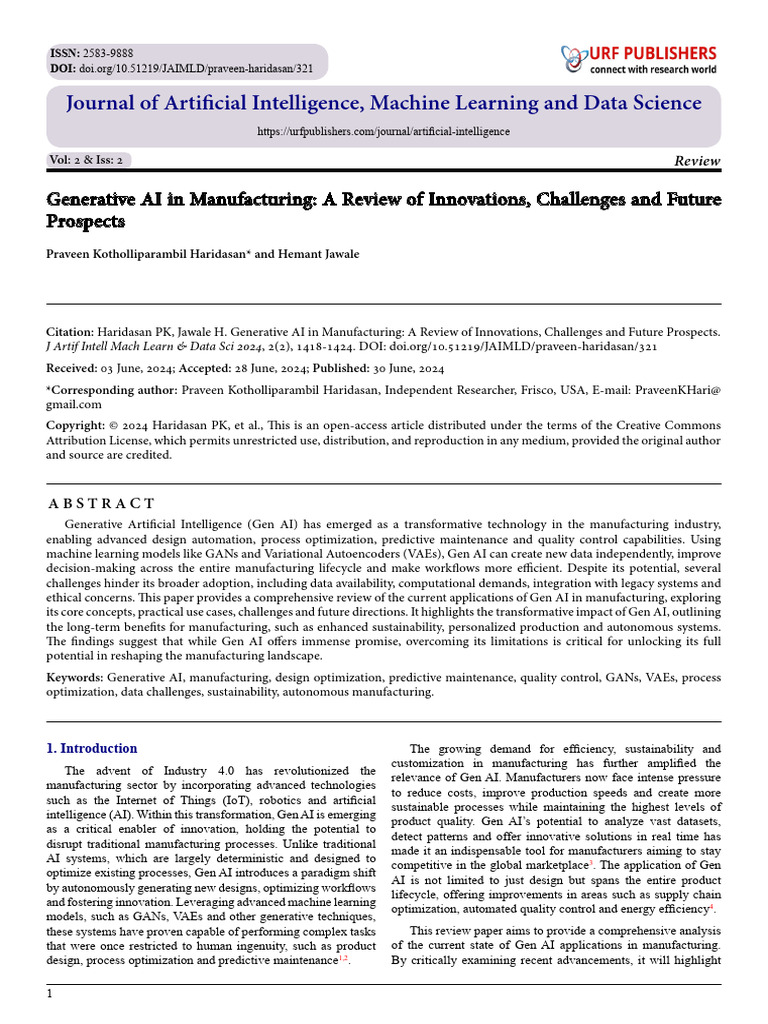 Generative AI in Manufacturing: A Review of Innovations, Challenges and ...