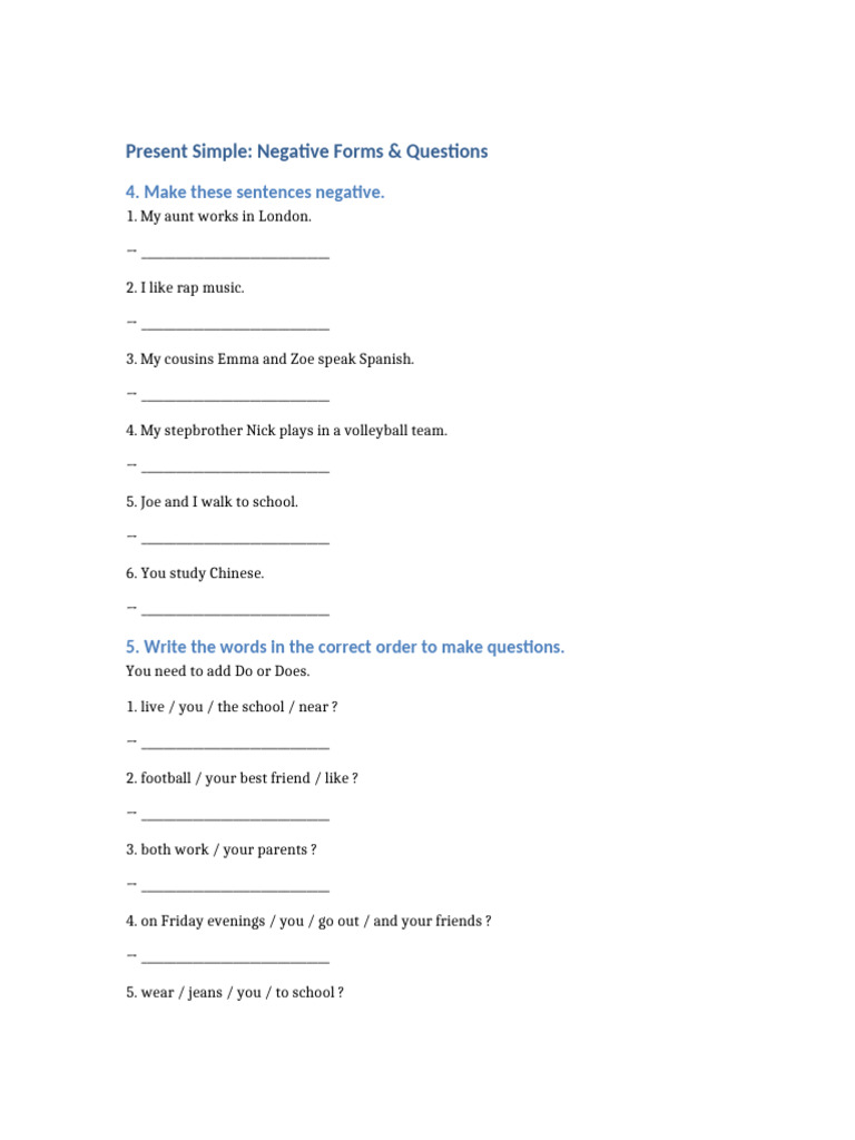 Present Simple Worksheet | PDF
