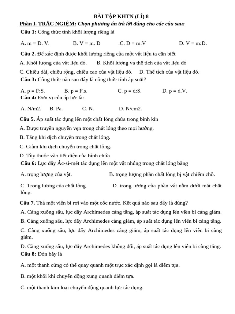 BÀI TẬP KHTN (LÍ) 8 | PDF