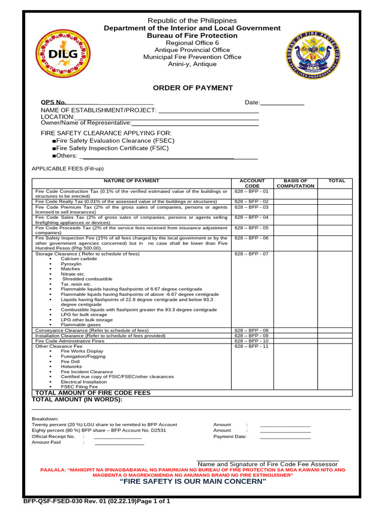FSED 030 Order of Payment REV 1 | PDF | Fire Safety | Fires