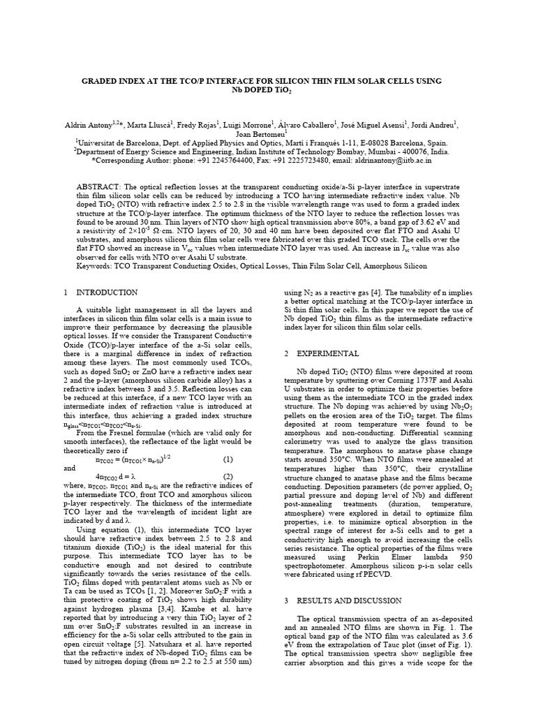 Graded Index at the Tcop Interface for Silicon Thin Film Solar Cells ...