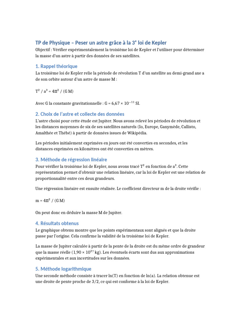 TP Peser Un Astre Kepler | PDF