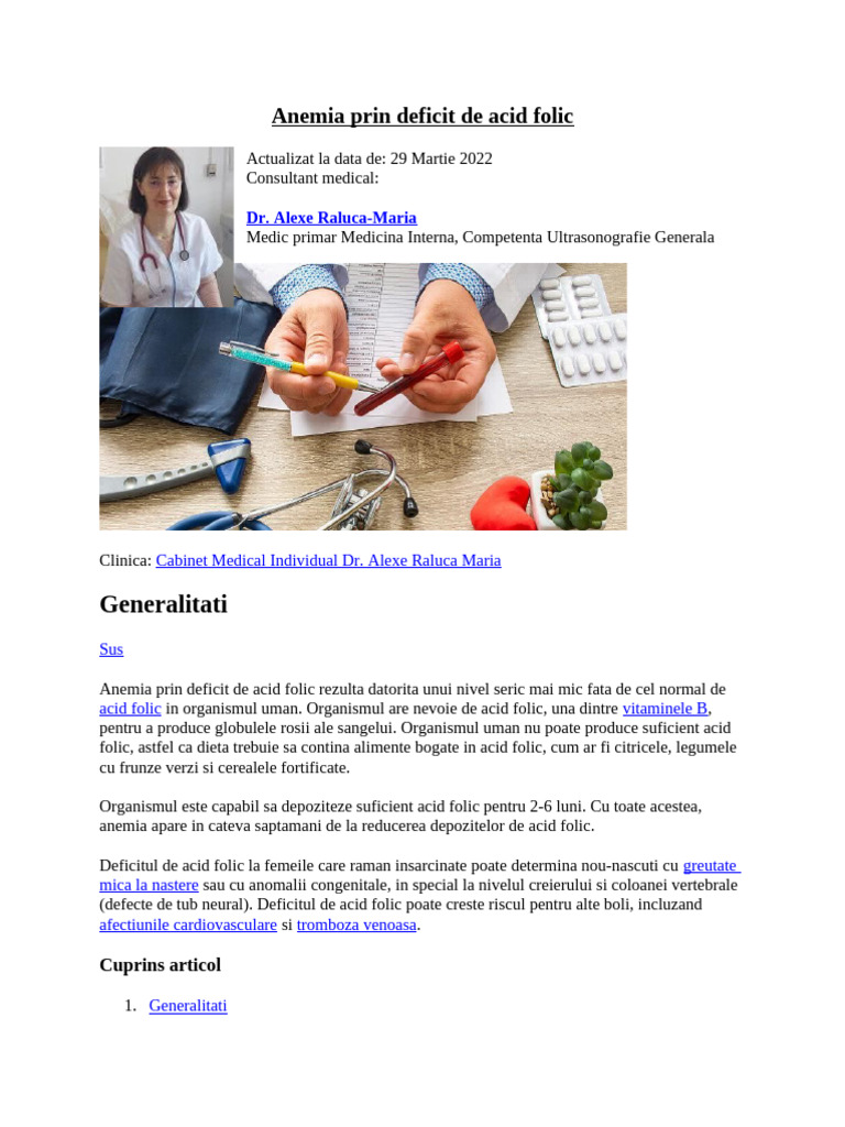 Anemia Prin Deficit de Acid Folic | PDF