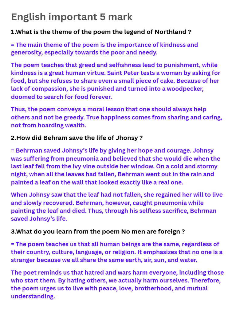 English Important 5 Mark | PDF | Hope