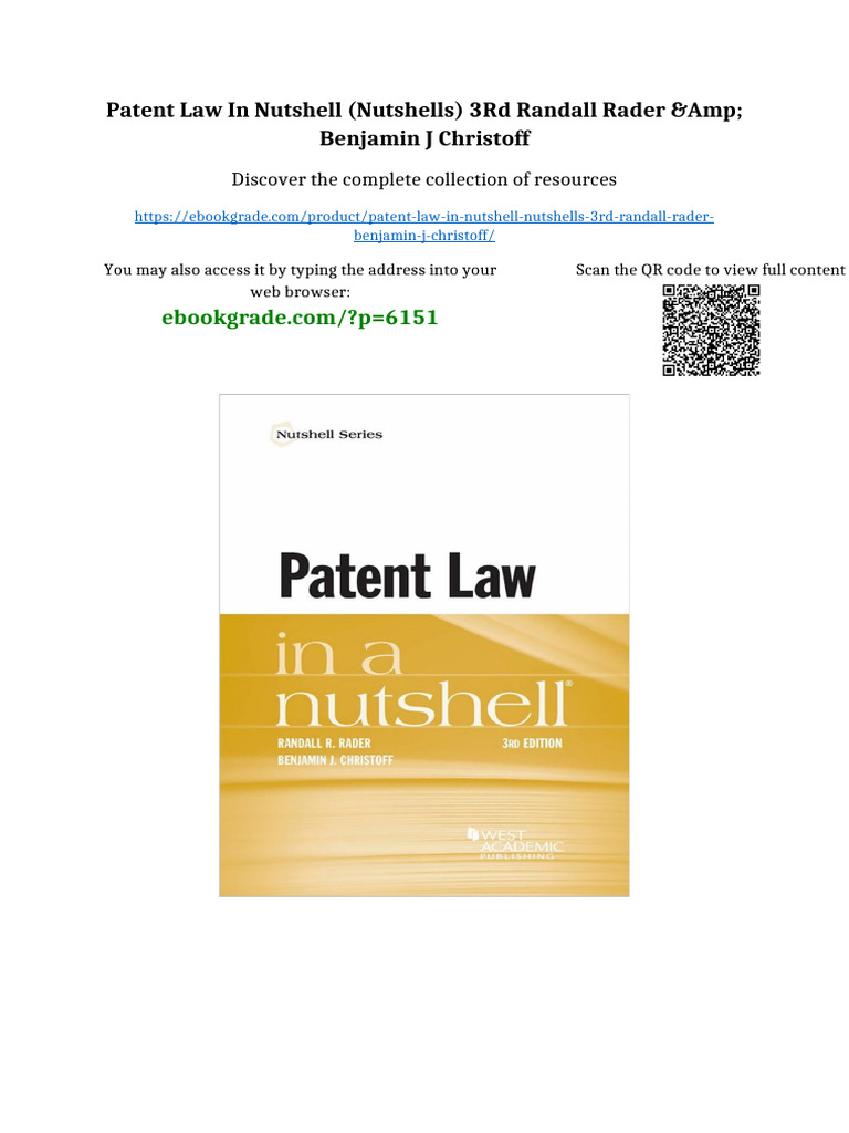 Patent Law in Nutshell (Nutshells) 3rd Randall Rader & Benjamin J ...
