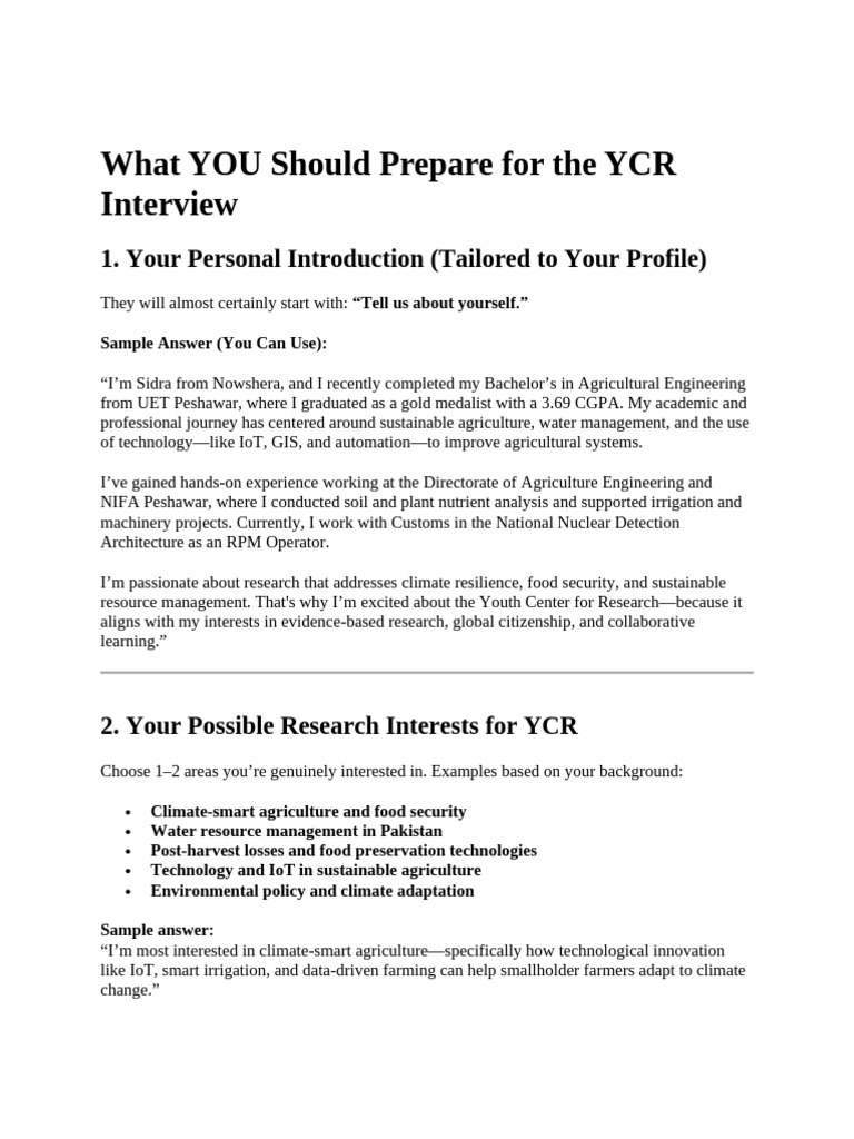 What YOU Should Prepare for the YCR Interview | PDF | Agriculture ...