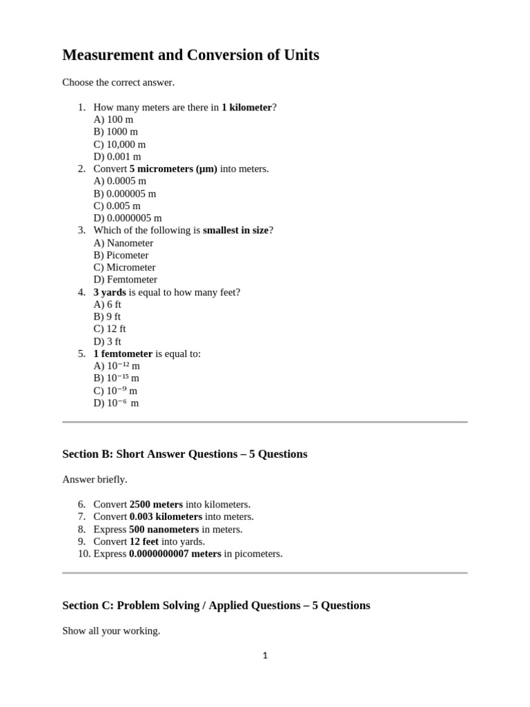 Measurement and Conversion of Units | PDF