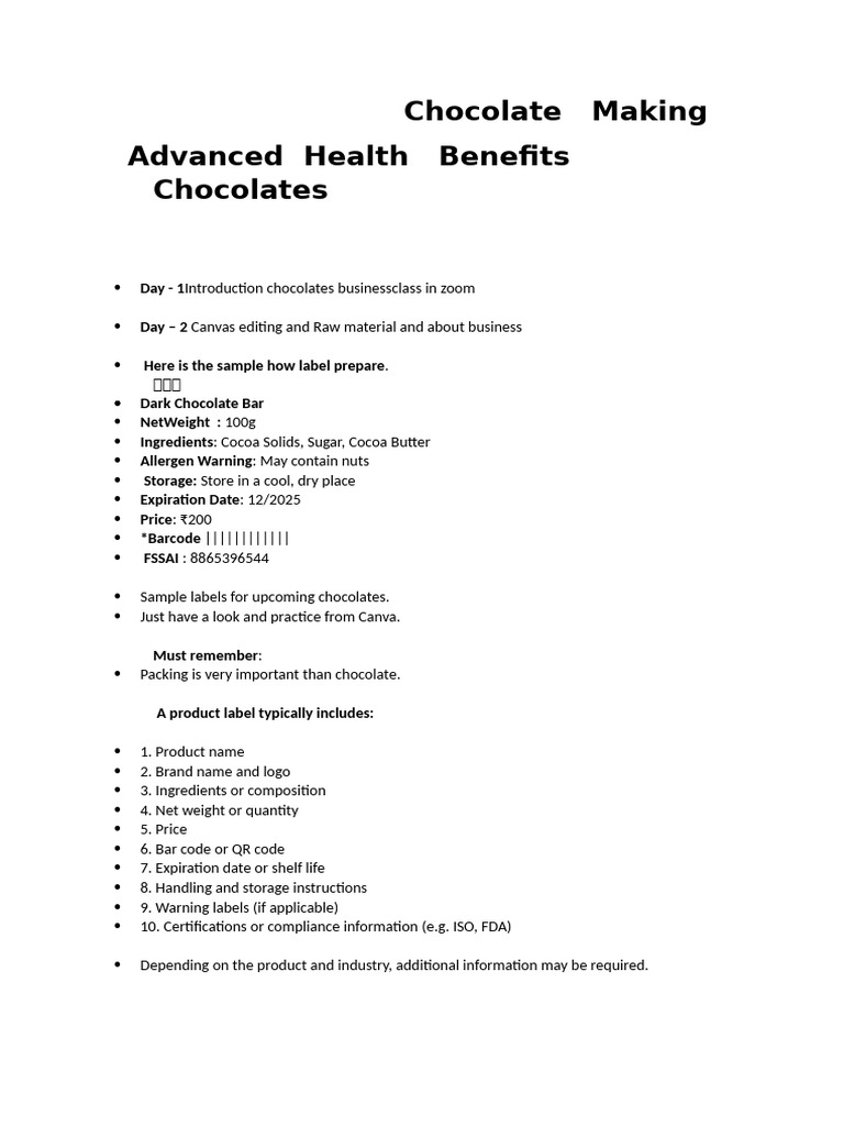 Basic To Addvance Health Chocolates Notes | PDF | Chocolate | Shelf Life