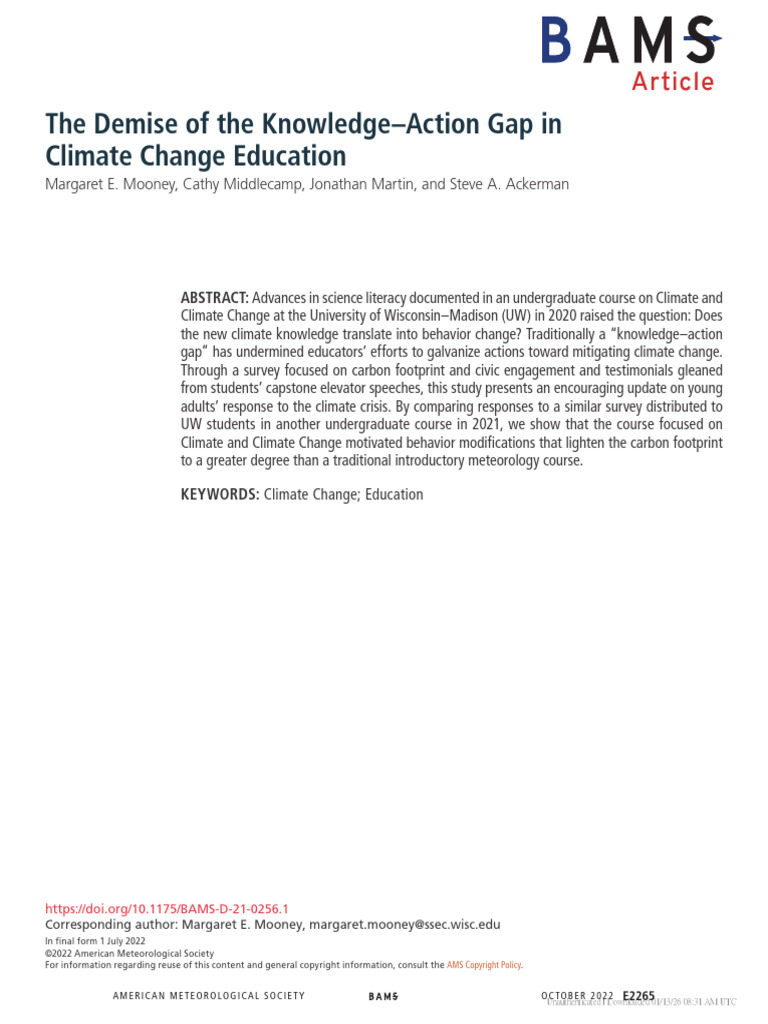 The Demise of the Knowledge–Action Gap in Climate Change Education | PDF