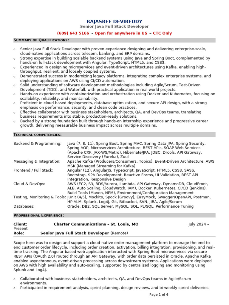 Rajasree Devireddy (Sr. Java Full Stack Developer) | PDF | Spring ...