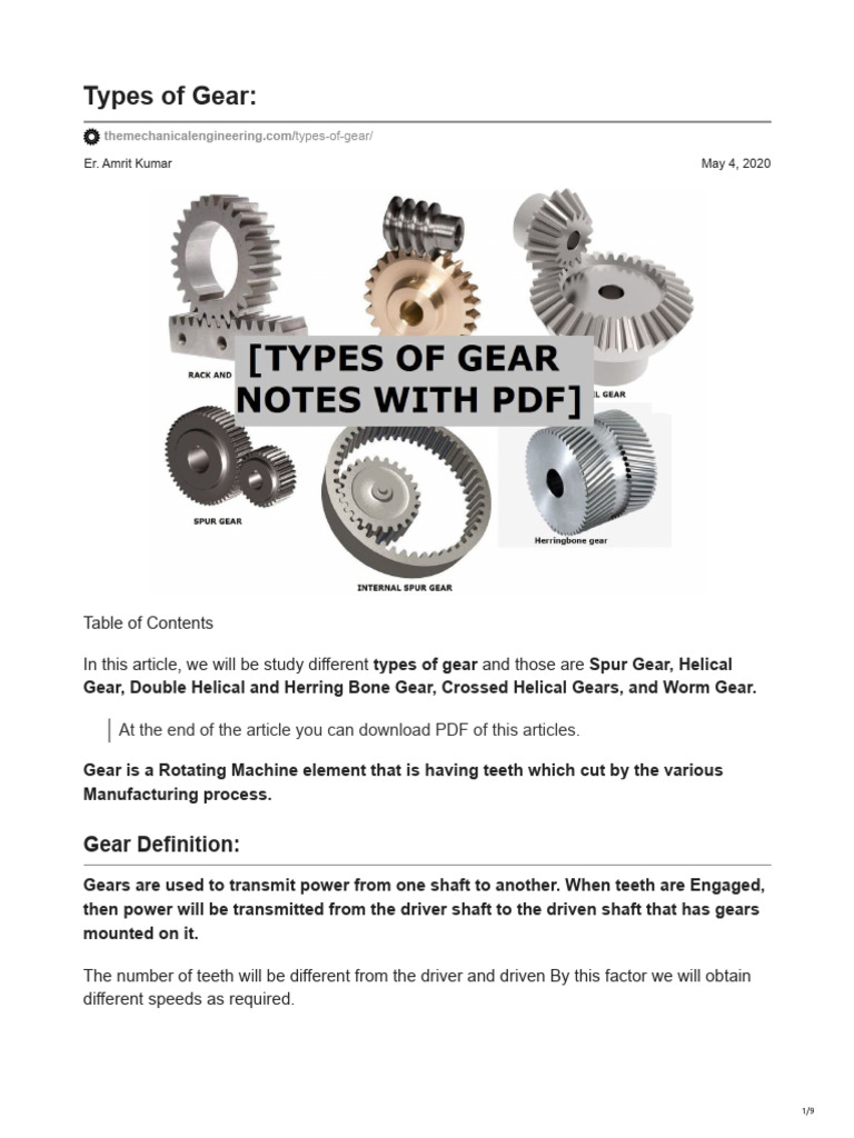 Types of Gear - 1 | PDF | Gear | Helix