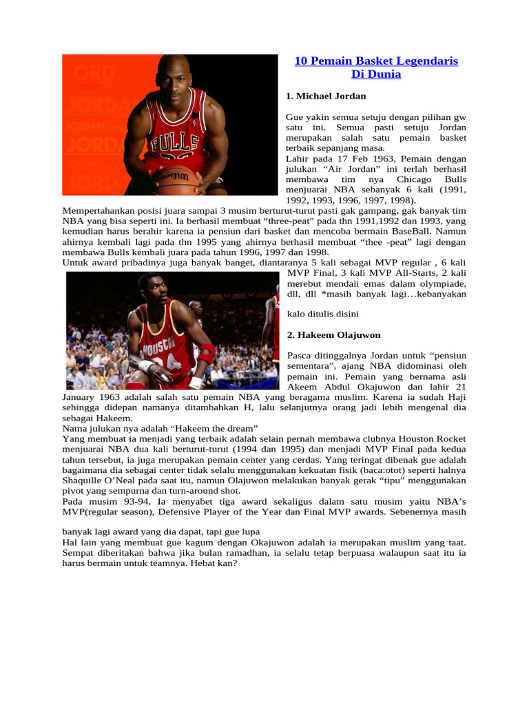 10 Pemain Basket Legendaris Di Dunia | PDF