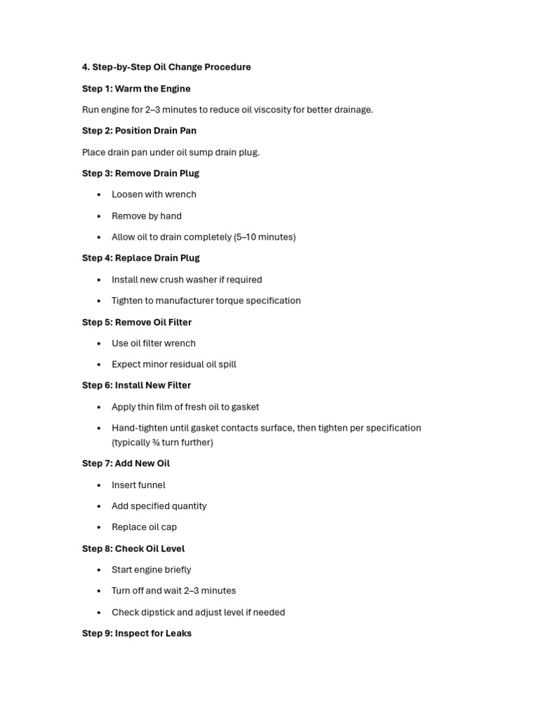 Steps-By-step Oil Change Procedure | PDF